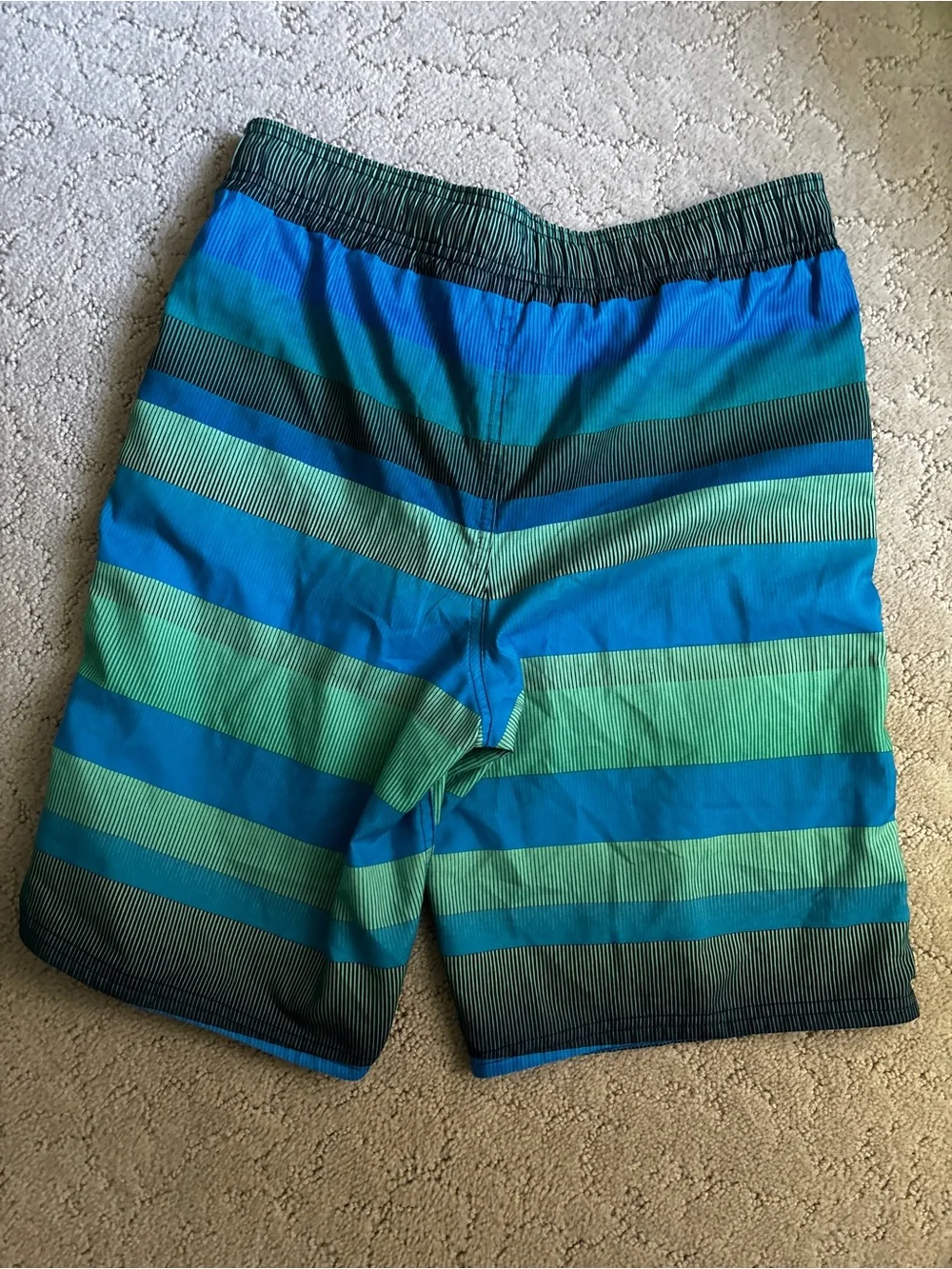 Nike Boys Blue & Green Striped Board Shorts Swim Trunks Size  Large